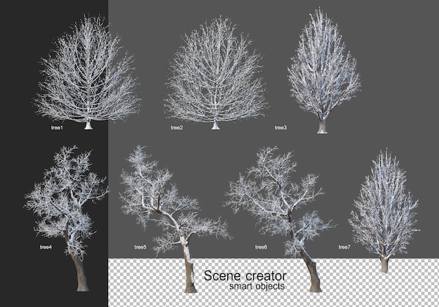 PSD 3d rendering various kinds of winter trees