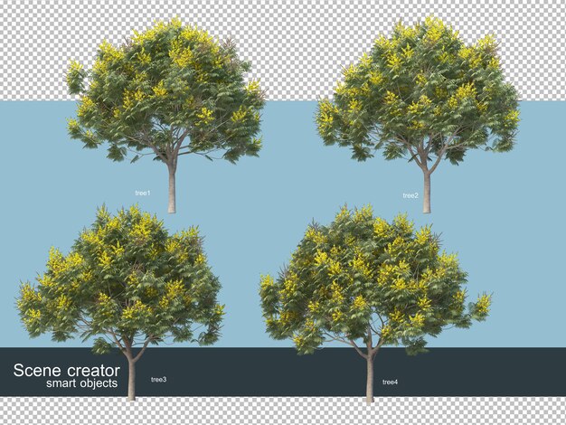 3D rendering various types of trees