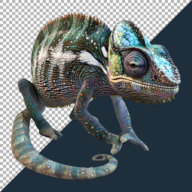 3D Rendering of a Veiled Chameleon on Transparent Background Ai Generated