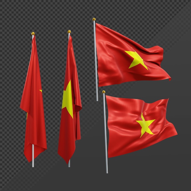 3d rendering vietnam flag waving fluttering and no fluttering perspective various view