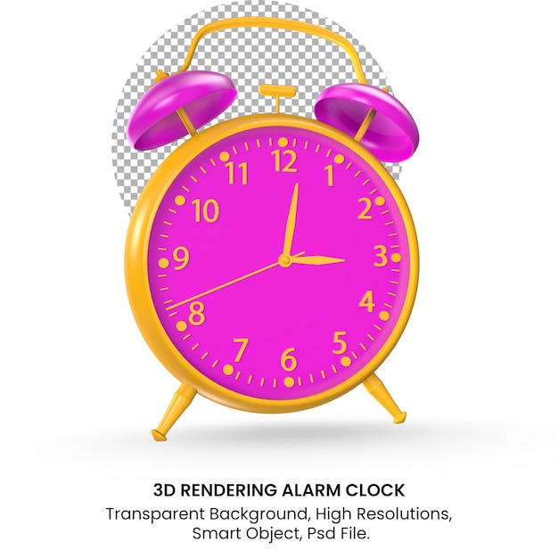 3d rendering vintage alarm clock on transparent background