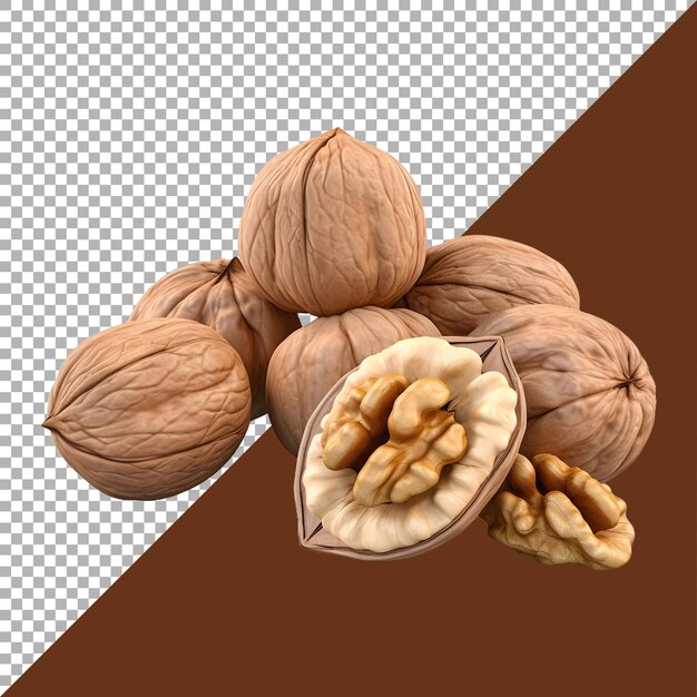 3D Rendering of a Walnuts With Leaves on Transparent Background Ai Generated