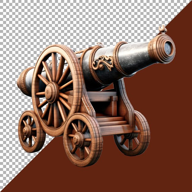 3D Rendering of a War Cannon on Transparent Background Ai Generated