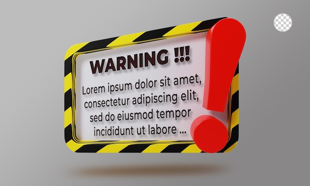 PSD 3d rendering warning box interface mockup