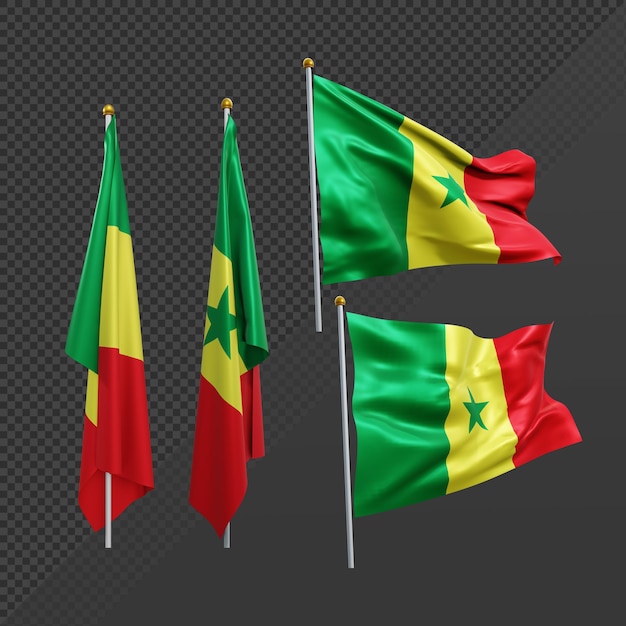 3d rendering west africa senegal flag fluttering and no fluttering