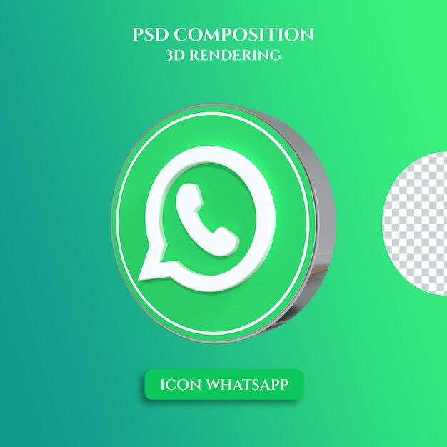 3d rendering of whatsapp logo with silver metal color circle style