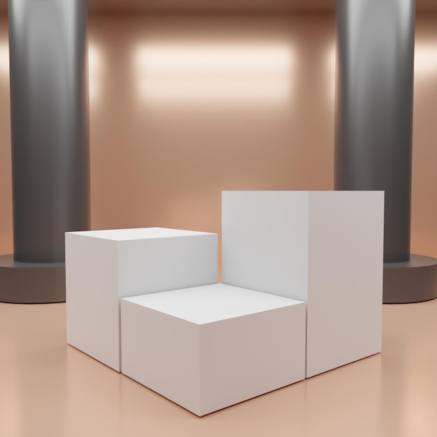 PSD 3d rendering white cube podium on brown background