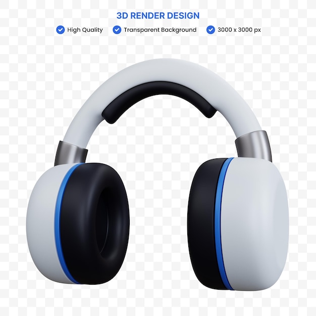 PSD 3d rendering white headphone isolated