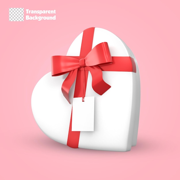 3D Rendering White Heart Shaped Gift Box With Blank Tag