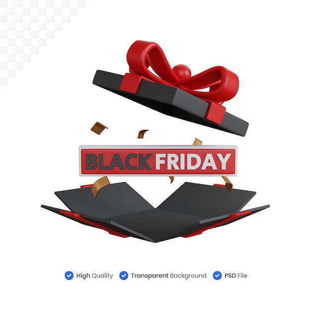 3d rendering wide open gift box with the words black friday isolated