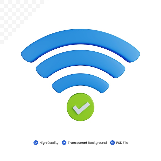 3d rendering wifi symbol with check mark isolated