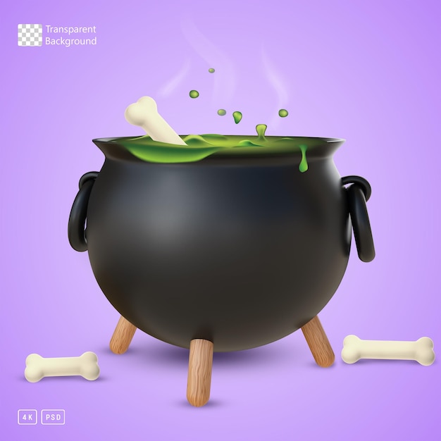 3D Rendering Witch Cauldron With Bones