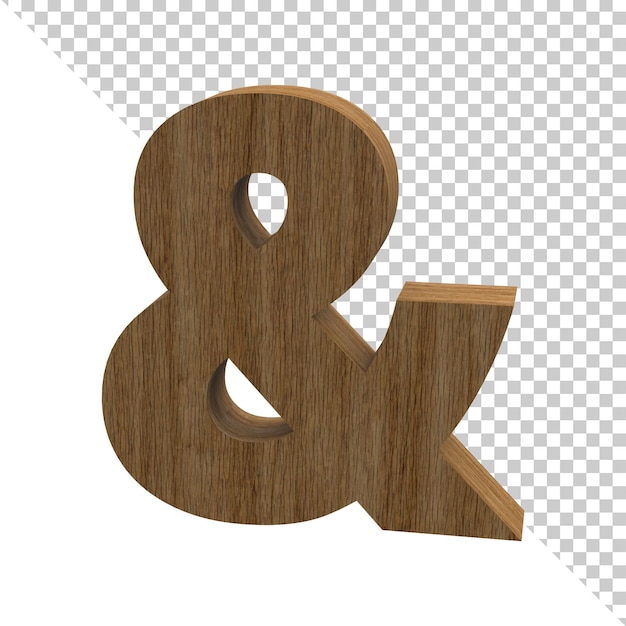 3d Rendering wood material ampersand symbol