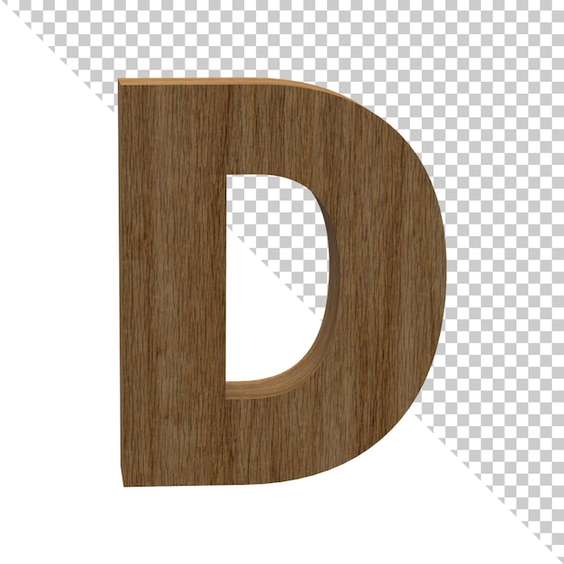 3d Rendering wood material letter D symbol