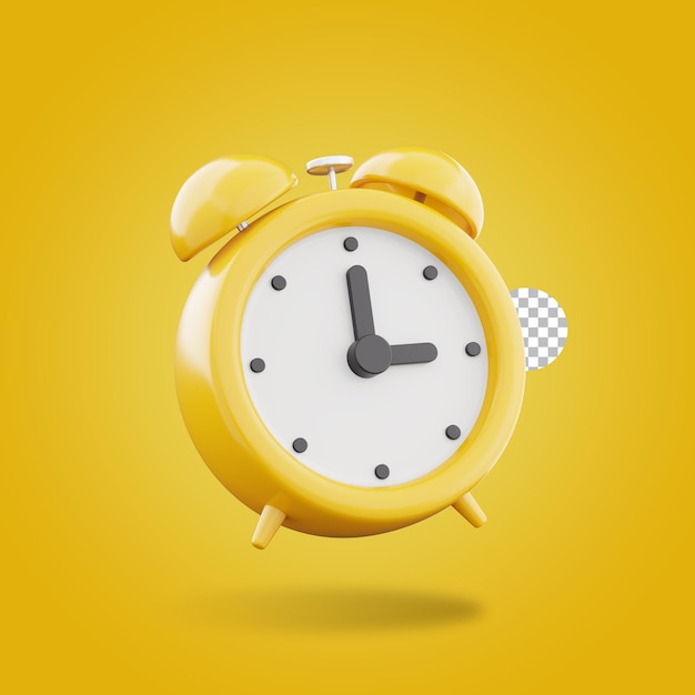 3d rendering yellow alarm clock icon symbol watch design illustration