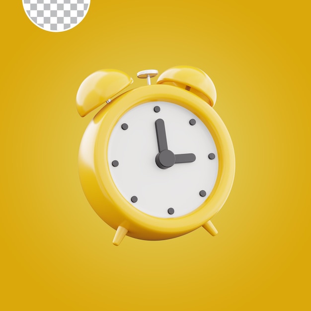 3d rendering yellow alarm clock icon symbol watch design illustration