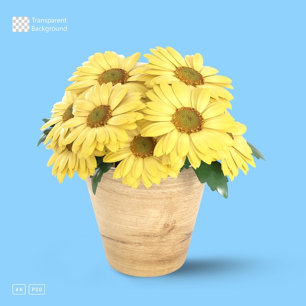 3D Rendering Yellow Gerbera Flowers