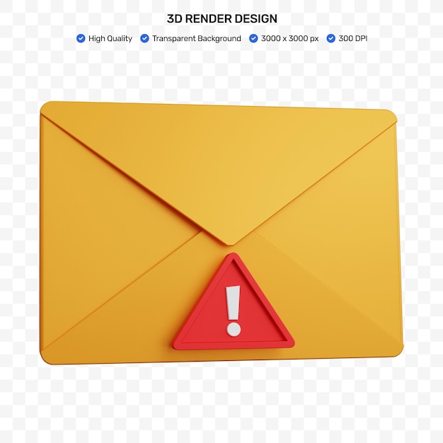 3d rendering yellow mail alert isolated