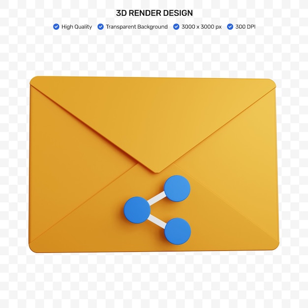 3d rendering yellow mail share isolated