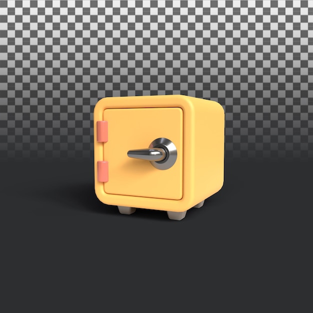 3D Rendering of yellow safebox on transparent background. 3D Render illustration.