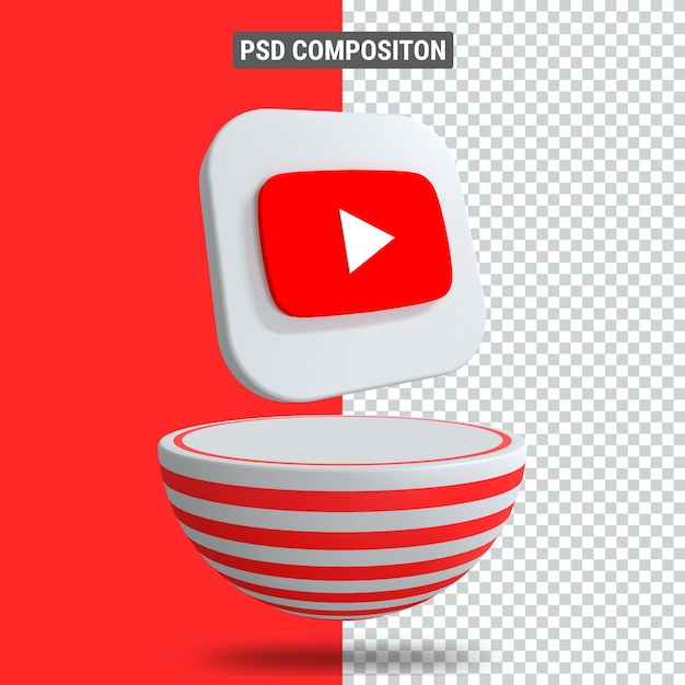 3d rendering of youtube icon on podium in red blaster