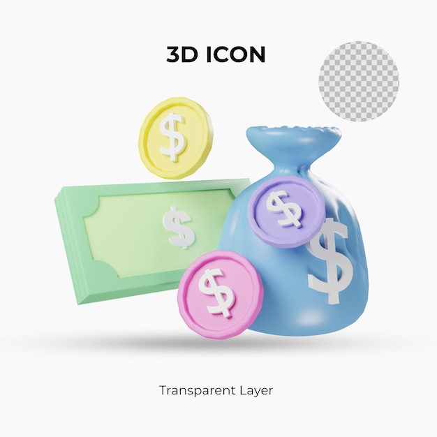 3d renders USD currency and money transparent icon