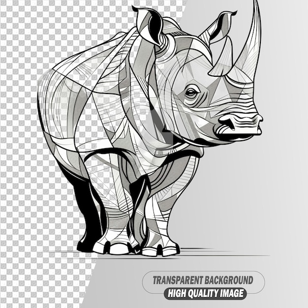 3D Rhino Isolated on Transparent Background PSD File