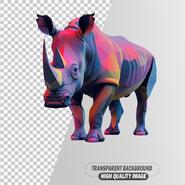 3D Rhino Isolated on Transparent Background PSD File