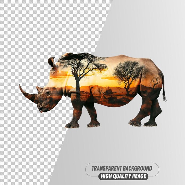 3D Rhino Isolated on Transparent Background PSD File