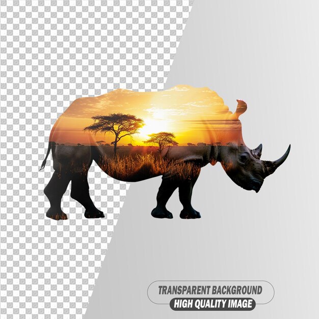 3D Rhino Isolated on Transparent Background PSD File