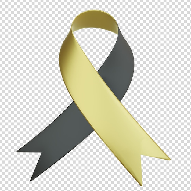 3D Ribbon in Gold and Black Color for Health Awareness and Causes