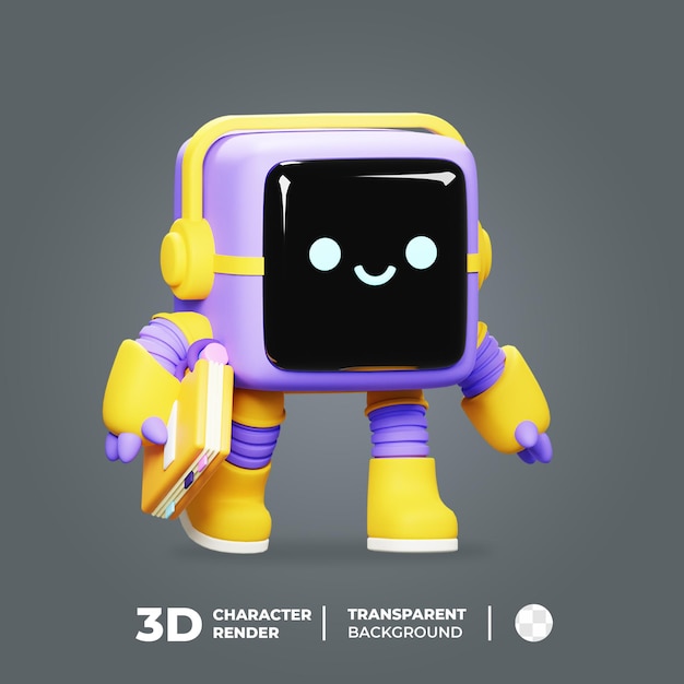 3D Robot Mascot Bring a book