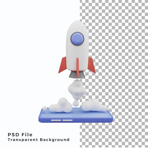 3d rocket handphone illustration icon high quality