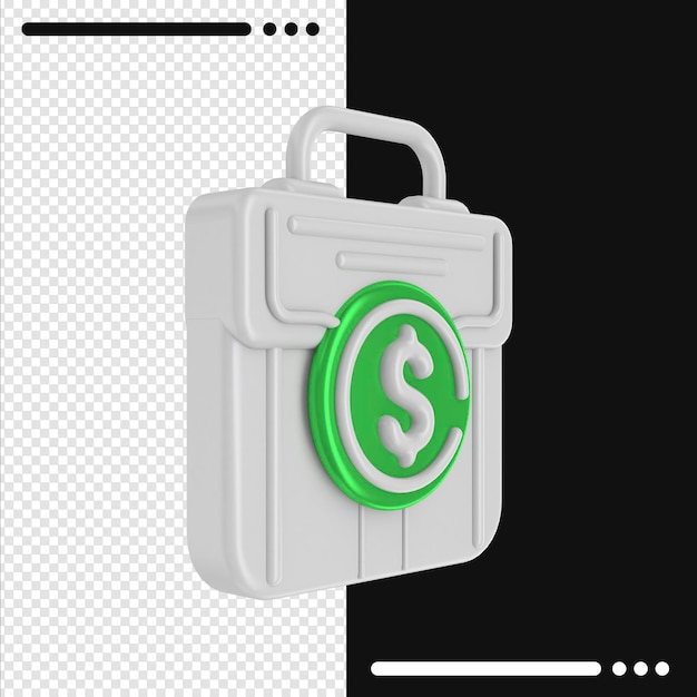 3d rotated Briefcase and dollar in 3d rendering