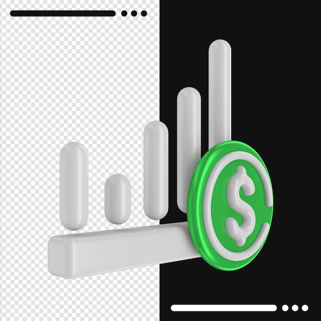 3d rotated Growth and dollar in 3d rendering