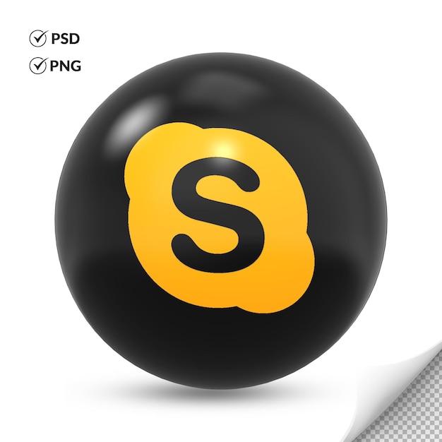 3D round black yellow color skype logo icon