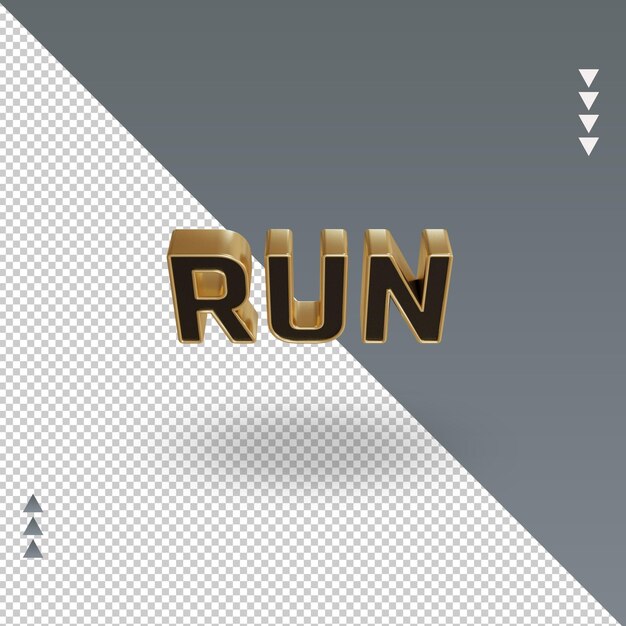 3d Run black gold text rendering Top view