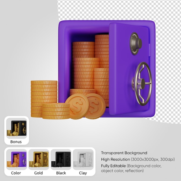 3d safe with coins