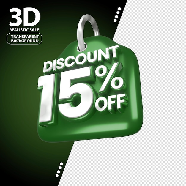 3d sales green and white discount price tag for composition 15 percent amazing for promotion