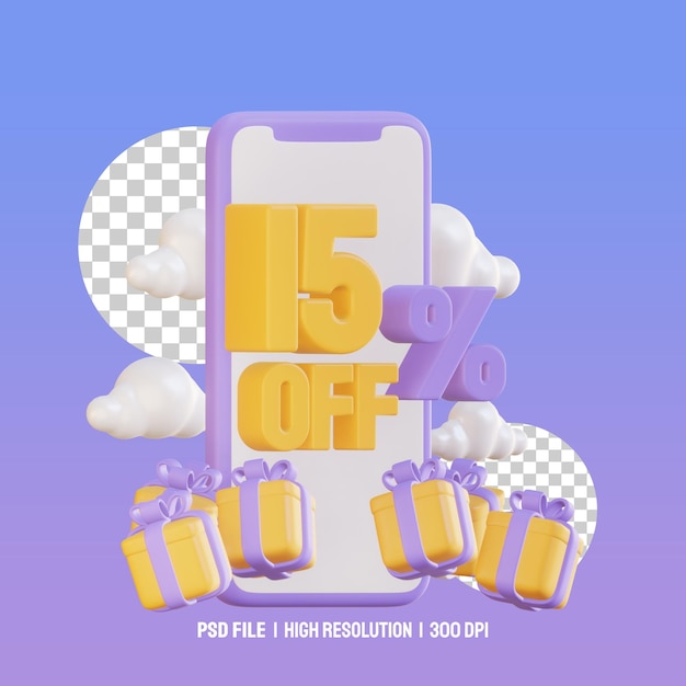 3d sales offer illustration with smartphone