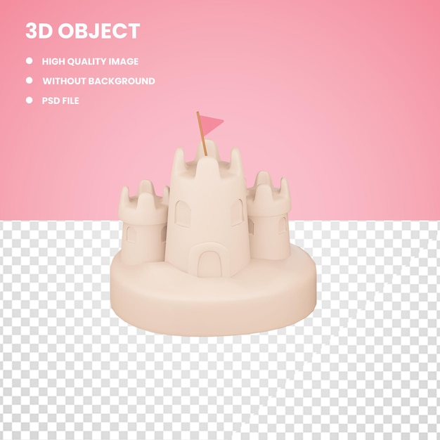 3D Sand Castle with Transparent Background