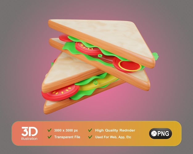 3D Sandwich 3D Food Meals Icons Illustration