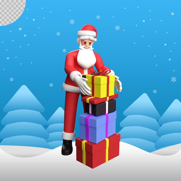 3d santa claus illustration bring gift