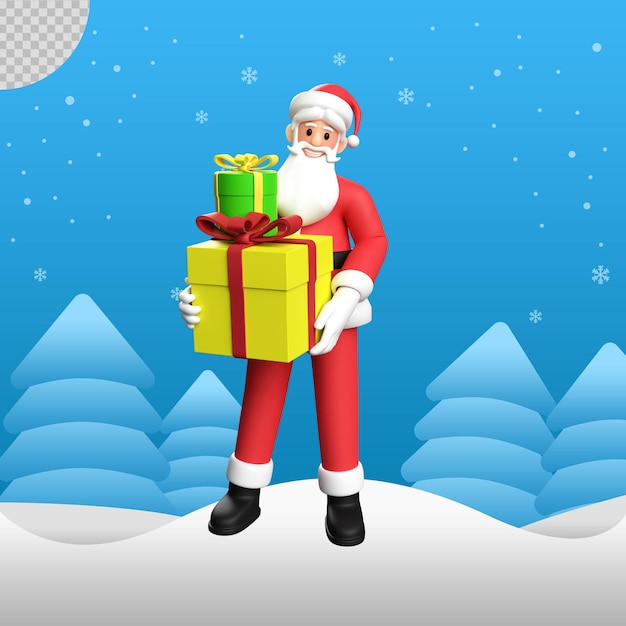 3d santa claus illustration bring gift