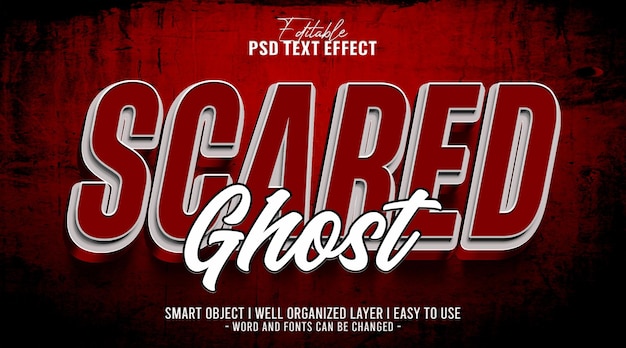 3d scared ghost halloween editable text effect template