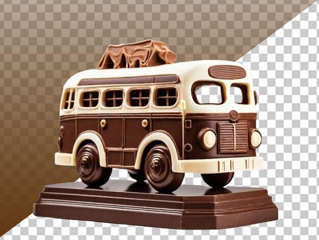 3d school bus made with chocolate on pedestal