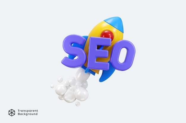 PSD 3d seo optimization icon with rocket for marketing social media concept of web analytics strategy