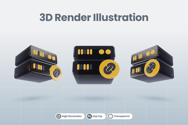 PSD 3d server database illustration with 3d link connection icon render isolated