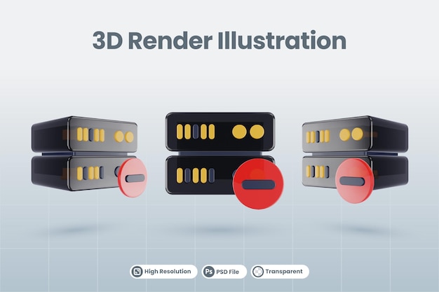 PSD 3d server database illustration with 3d minus negative icon render isolated