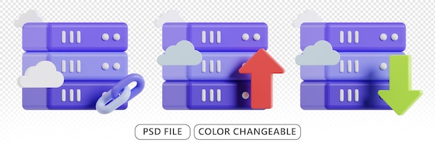 3D server icon with upload download icon access digital connection